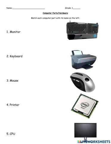 Match to Computer Parts With the Names