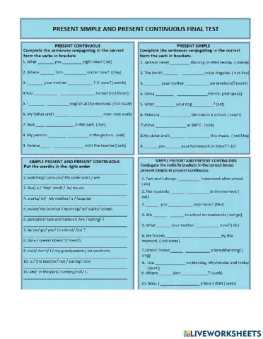 Simple present and simple continuous final test