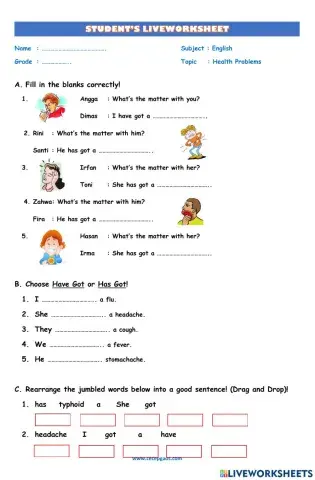 LKPD Interaktif Bahasa Inggris Tentang Health Problems Have Got-Has Got