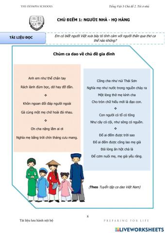 Chủ điểm 1: Chùm ca dao về chủ đề Gia đình