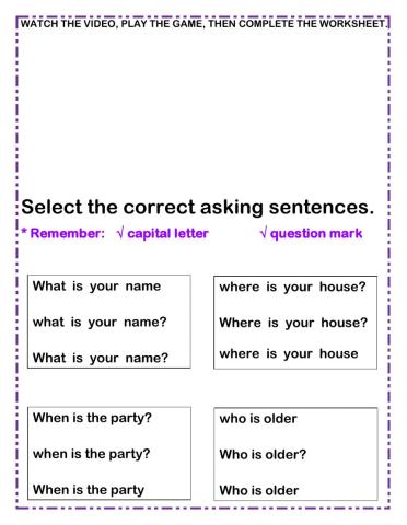WEEK 8 TUESDAY GRAMMAR ASKING SENTENTENCES HOMEWORK