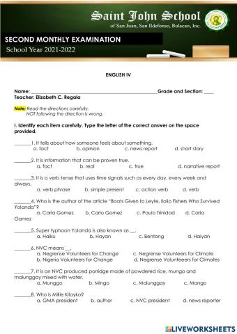 Second Monthly Examination