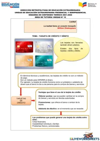 Unidad 12 tarjeta de crédito y débito