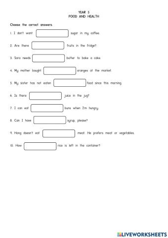 Year 5 - Food and Health Countable and Uncountable Nouns