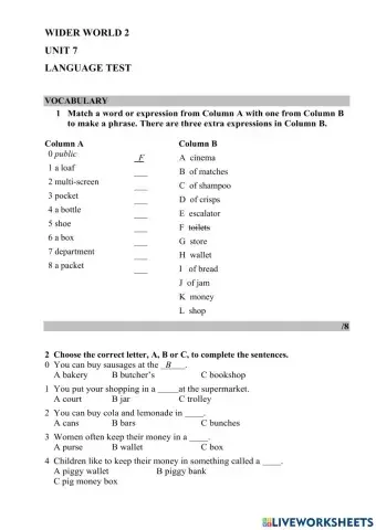 Unit 7 Language test