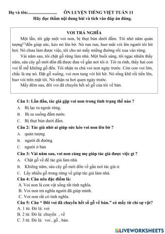 Bài ôn Tiếng Việt tuần 11