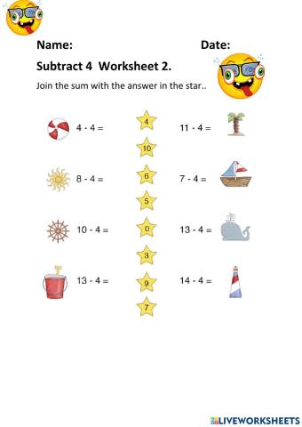 Subtract 4 Worksheet 2