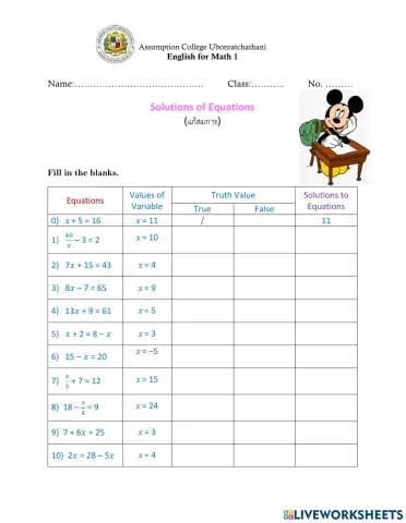 Solutions of Equations