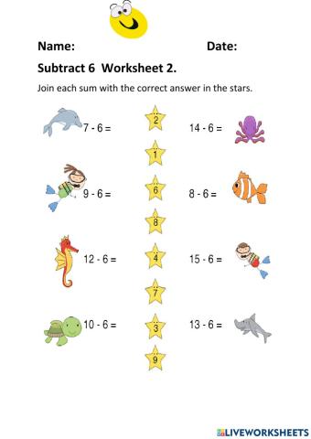 Subtract 6 Worksheet 2