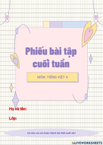Phiếu bài tập Tiếng Việt 4 Tuần 2