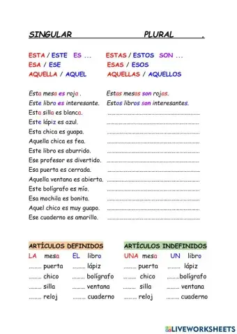 Singular o plural, Artículos