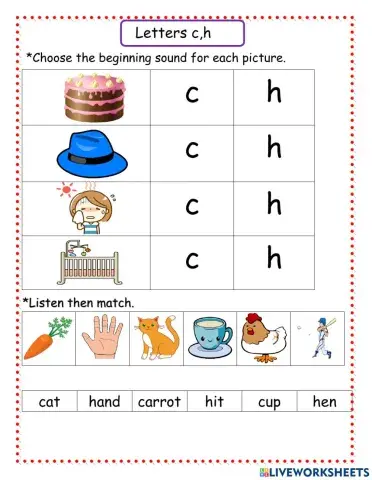 Beginning sound letter c,h
