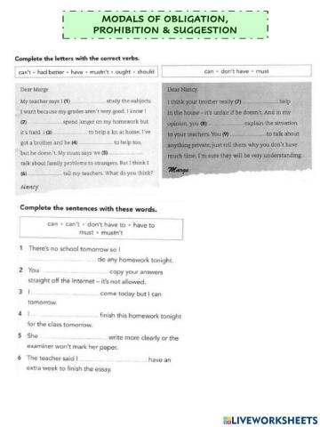 Modals of obligation and prohibition