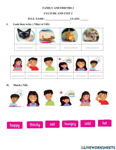 Lớp 2- culture 1 and unit 2:lessons 1&2