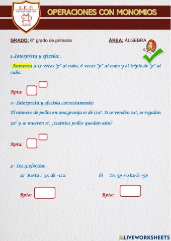 Operaciones con monomios