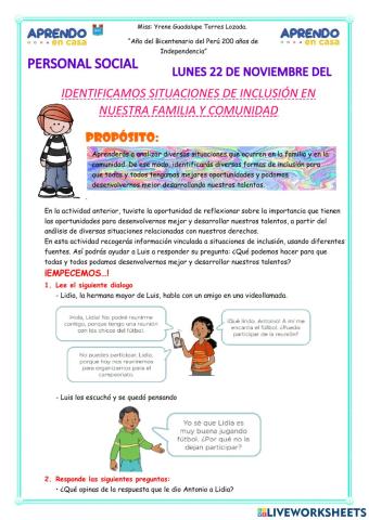 Identificamos situaciones de inclusión
