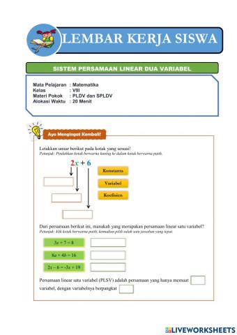 Sistem Persamaan Linear Dua Variabel (SPLDV)