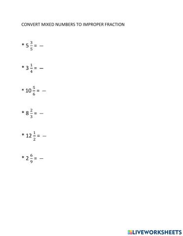 Mixed Numbers To Improper Fraction