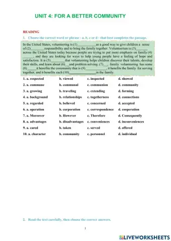 Unit 4-For a better community