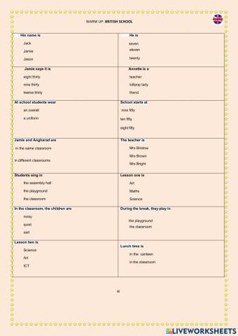 Warm up: british school