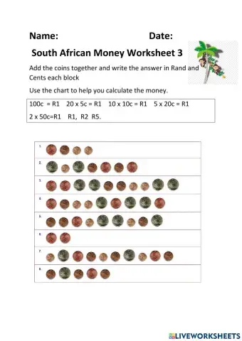 South African Money Worksheet 3