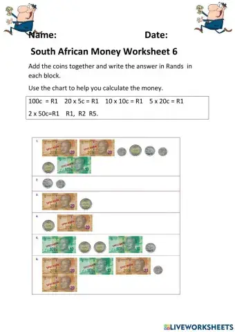 South African Money Worksheet 6