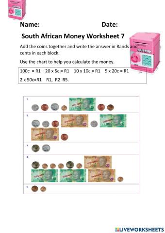South African Money Worksheet 7