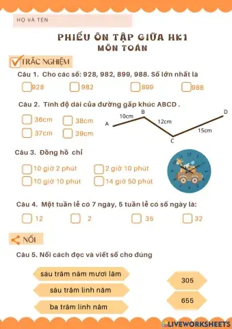 PHIẾU ÔN TẬP GHK1 (Toán)