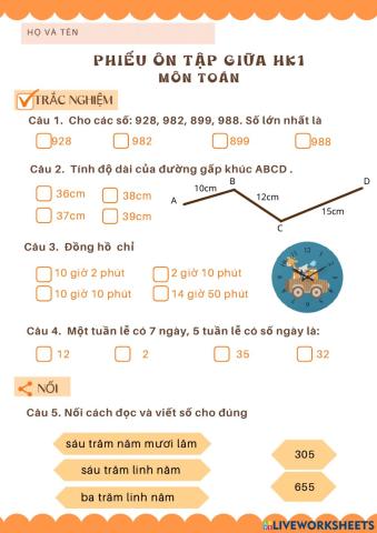 PHIẾU ÔN TẬP GHK1 (Toán)