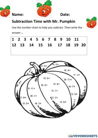 Subtraction with Mr. Pumpkin