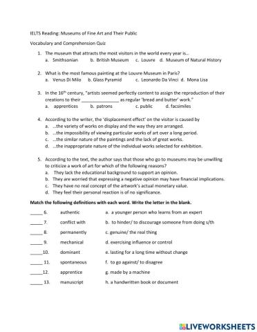 IELTS 10 Vocabulary Quiz Museums of Fine Art