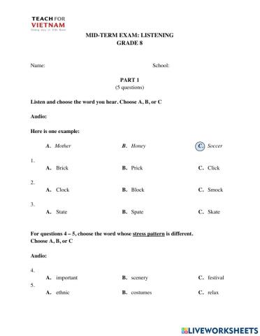 TFV - Grade 8 - Listening midterm test (Final)