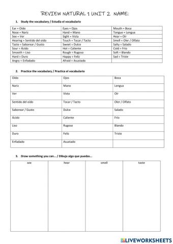 Review Natural 1 Unit 2