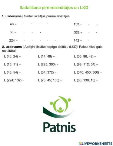 Sadalīšana pirmreizinātājos, LKD