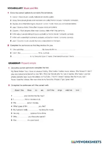 Present Simple  - Music and Films