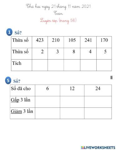 Toán - Luyện tập trang 56