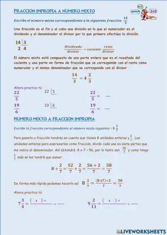 Pasar una fracción impropia a número mixto y viceversa