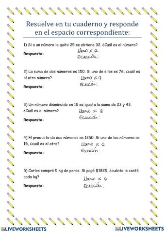 Problemas sencillos ecuaciones grado 1