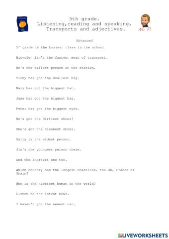 5th-Listening,reading and speaking.  Adjectives. Superlative.