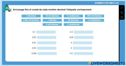 Relacionar nombres decimals