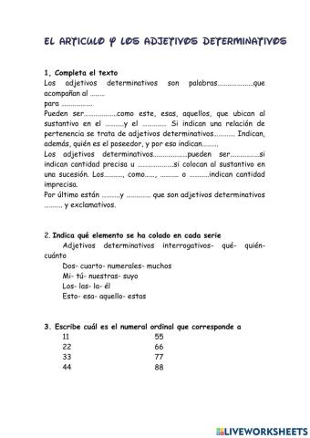 Ejercicios sobre el adjetivo determinativo