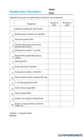 Double Entry Worksheet
