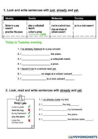 Present Perfect with just, already and yet