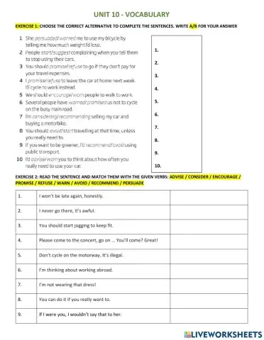 B1 - UNIT 10A VOCABULARY