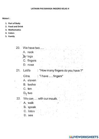 PAS Bhs Inggris Kelas 4