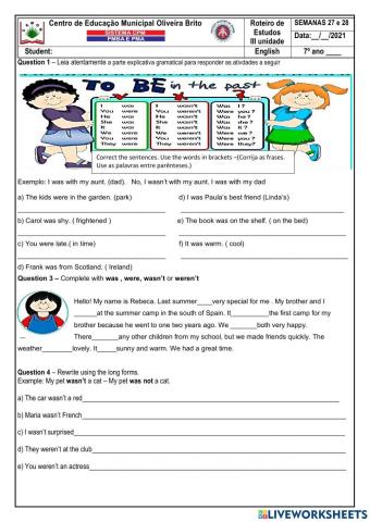 Verb to be past simple