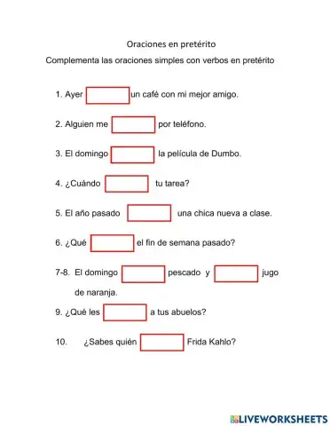 Verbos en pretérito y oraciones simples