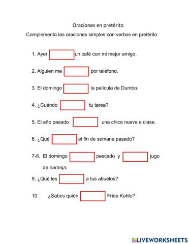Verbos en pretérito y oraciones simples