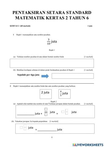 Pentaksiran setara standard matematik tahun 6 kertas 2