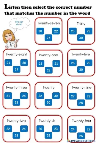 Numbers form 20 to 30